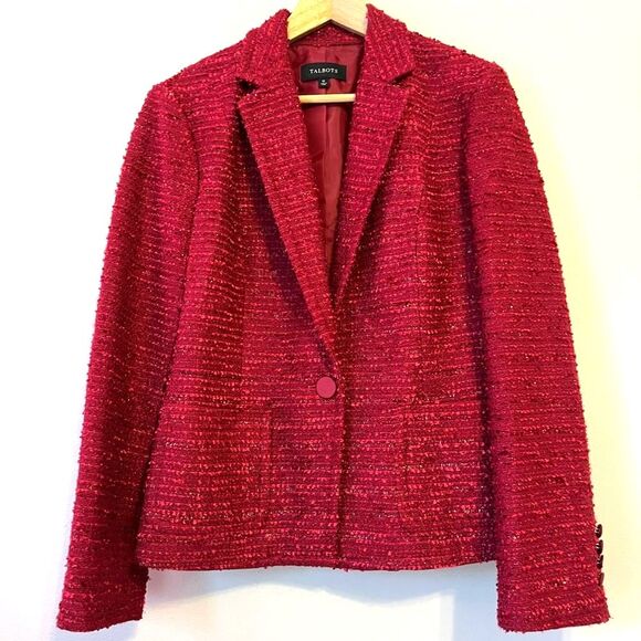 Talbots Jackets & Blazers - Talbots Woven Blend Jacket Blazer Silk Wool Trim Red Pink Career Women's 12 New